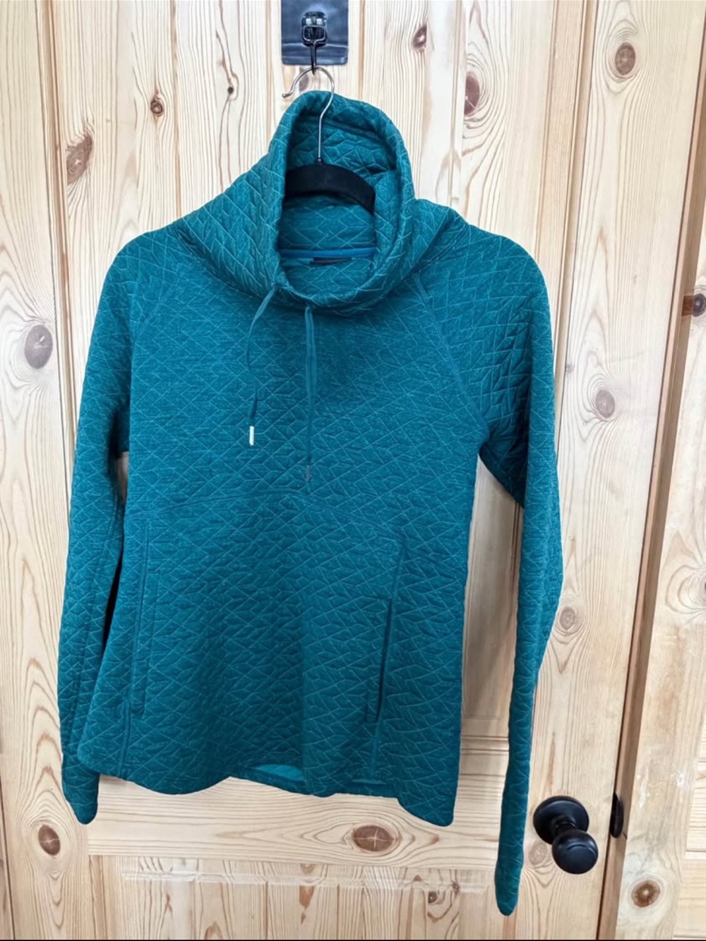 Marmot Quilted Cowl-Neck Pullover in Teal Green